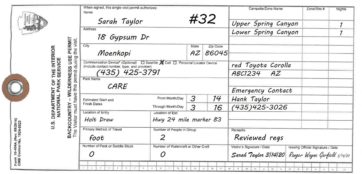 backpacking - Backpacking Permit Example