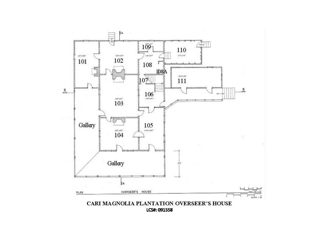 Magnolia Overseer's House floor plan from the Historic Structure Report