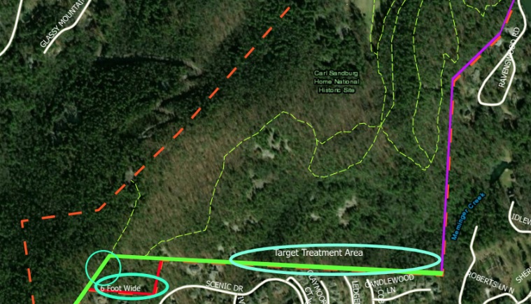 GPS map of park grounds and hazard fuel clean up lines