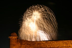 Fireworks bloom over the Fort during a Fourth of July celebration