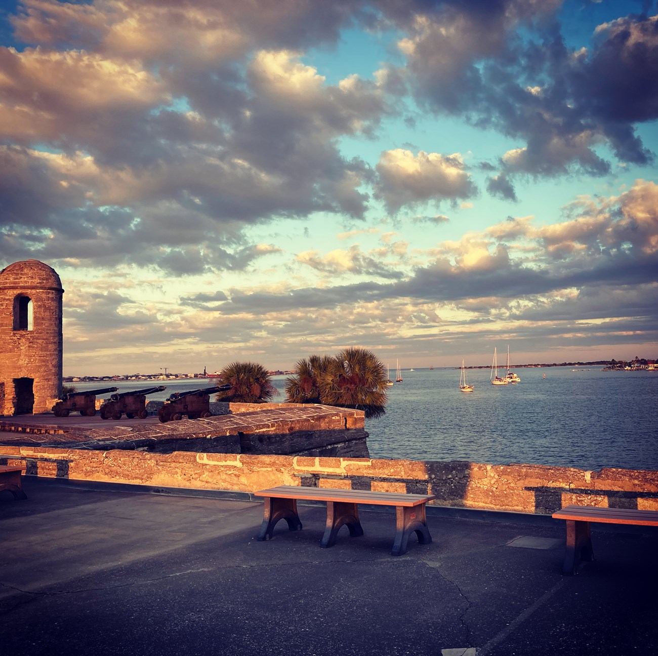 Colorful sunrise as seen from the gun deck of the fort.