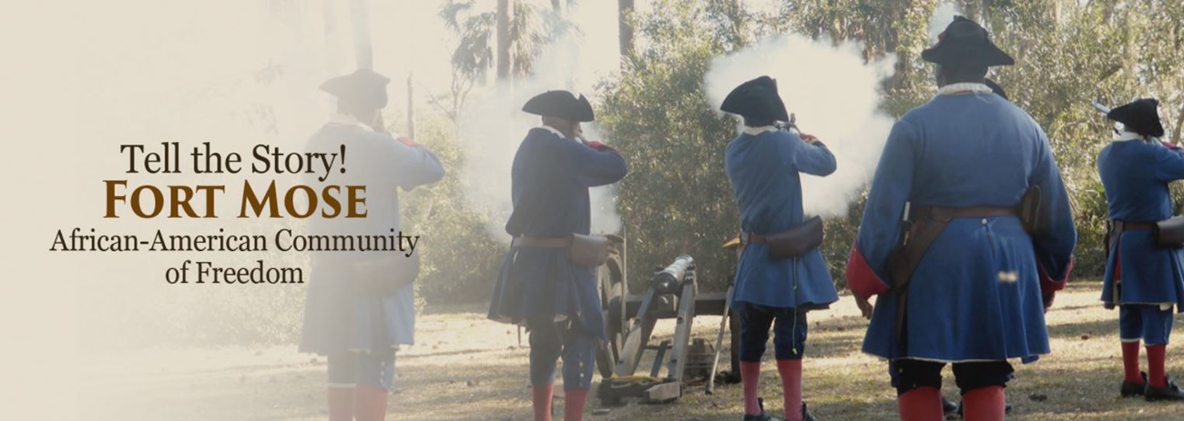 Image of soldiers firing guns at Fort Mose.