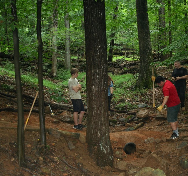 Scouts working on trail repair