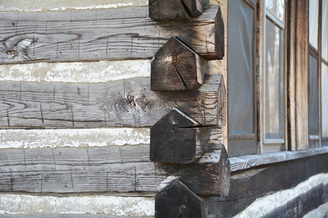 WPA Hewn and Stacked Chestnut Logs to Cabin