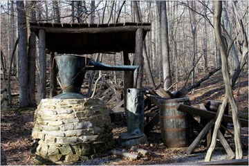 The current whiskey still on the site of the original Blue Blazes Whiskey still.