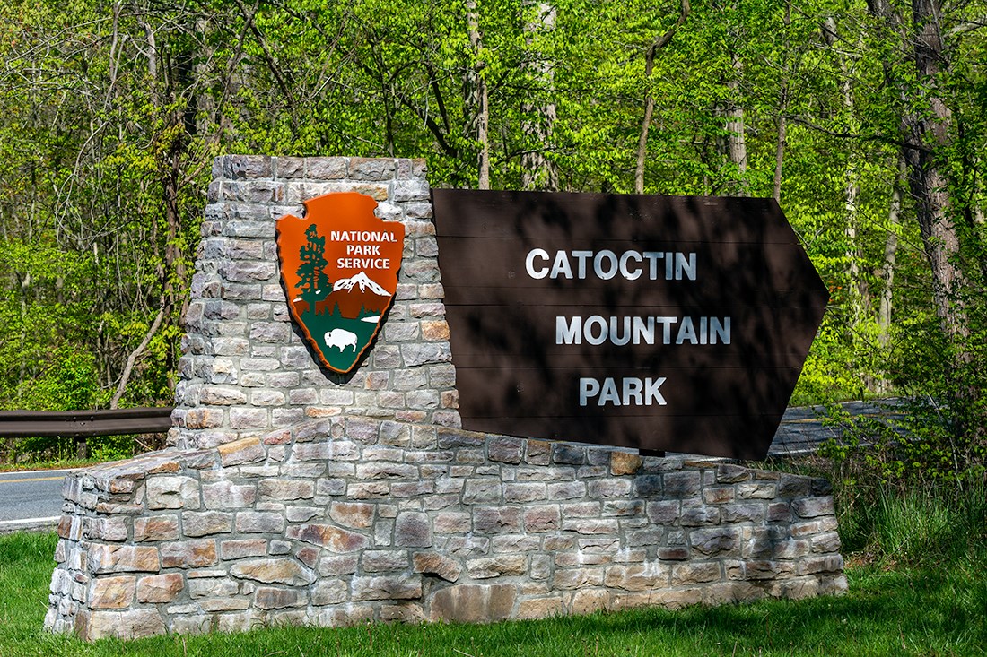 Stone and Wood Sign for Catoctin Mountain Park