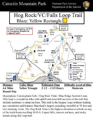 Image of Visitor Center to Blue Ridge Summit Vista to Hog Rock to Cunningham Falls Trail - Click to Enlarge