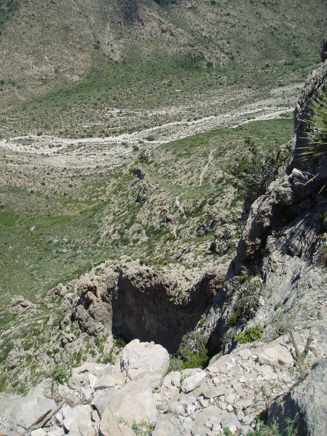 Looking down onto the Slaughter Canyon Cave trail