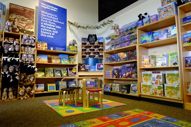 Photo of the children's area and books at the Western National Parks Association store.