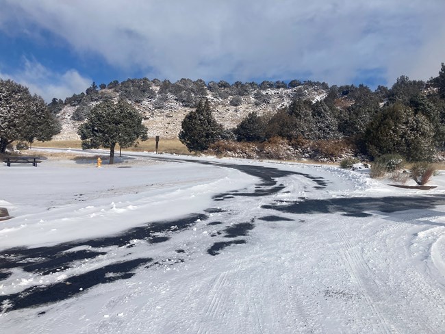 Entrance road in ice and snow