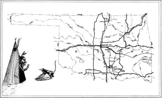 1930s map of Oklahoma showing the location of Platt National Park