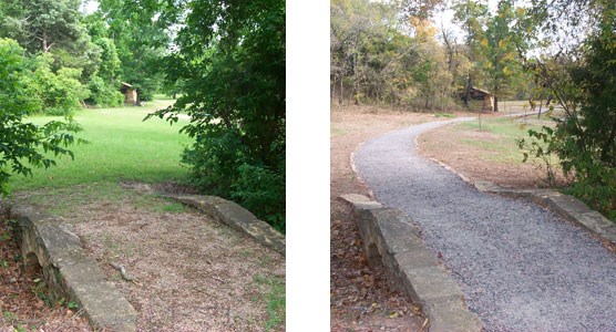 before and after photographs showing the restoration of historic trails