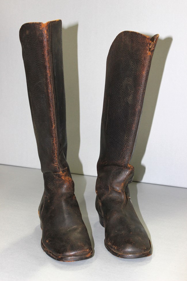 Tall pair of brown riding boots.