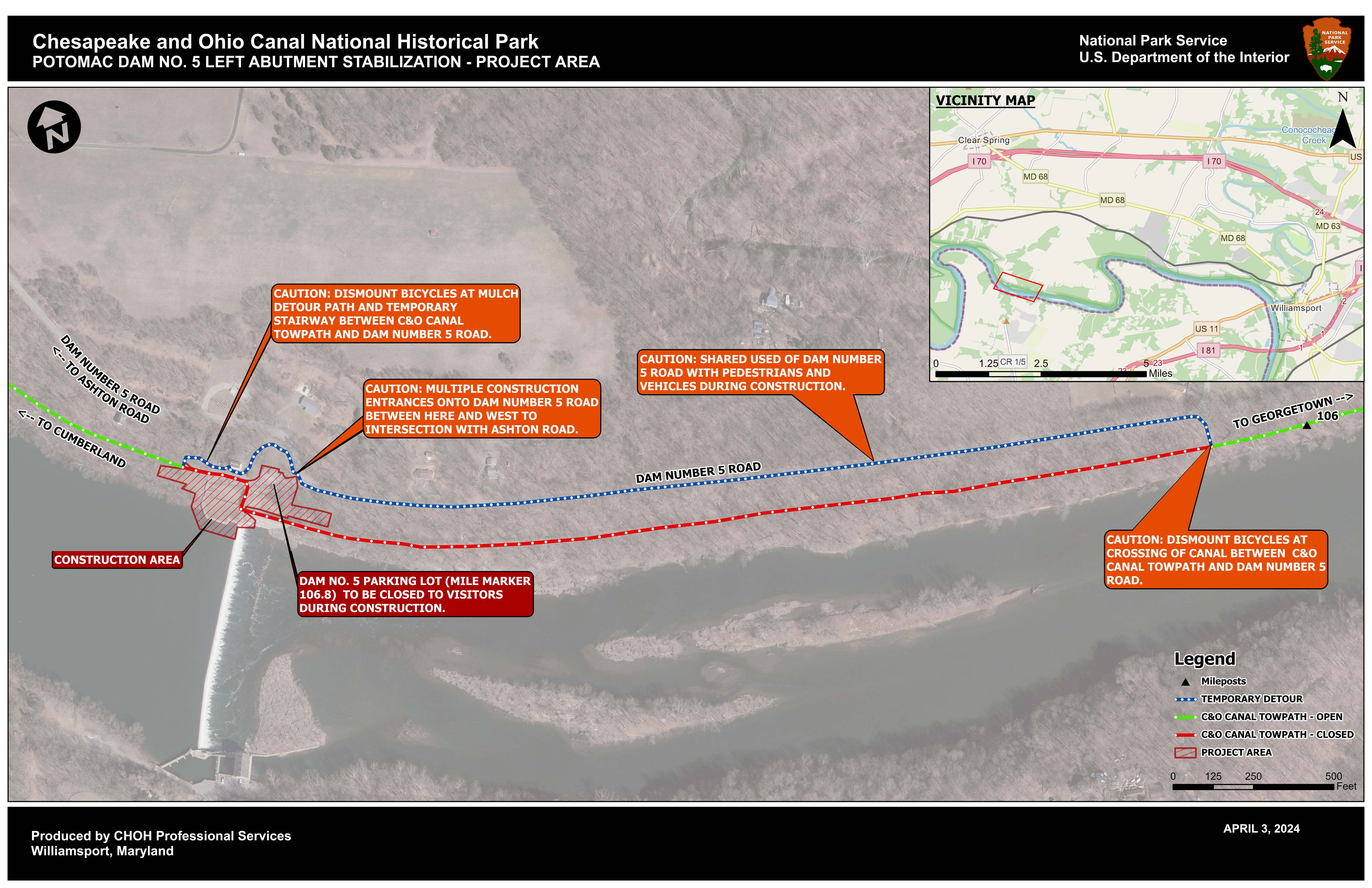 Map of Dam 5 Pedestrian Detour #1