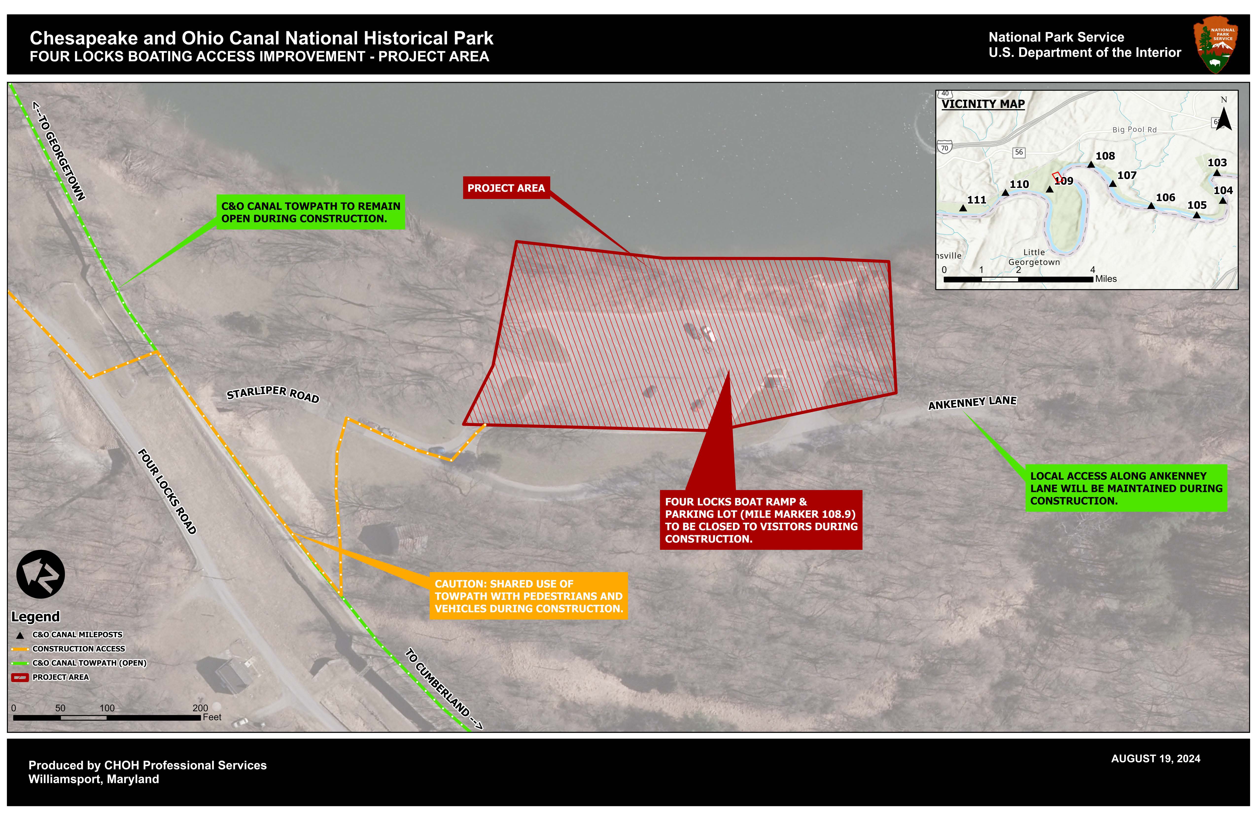 An aerial view map showing the project area and anticipated closures.