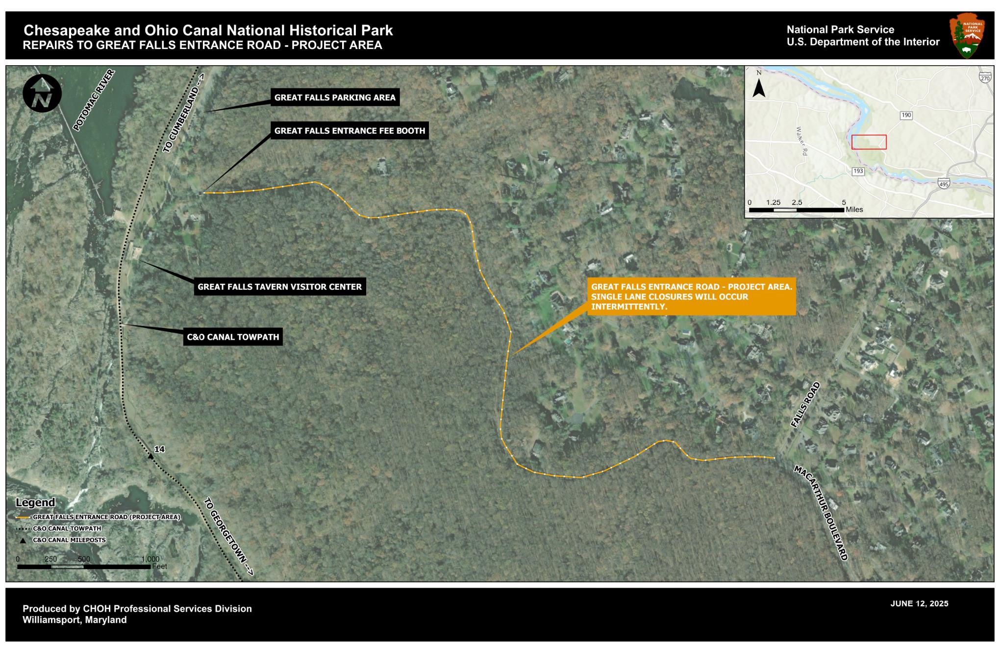 An aerial map of the road project work