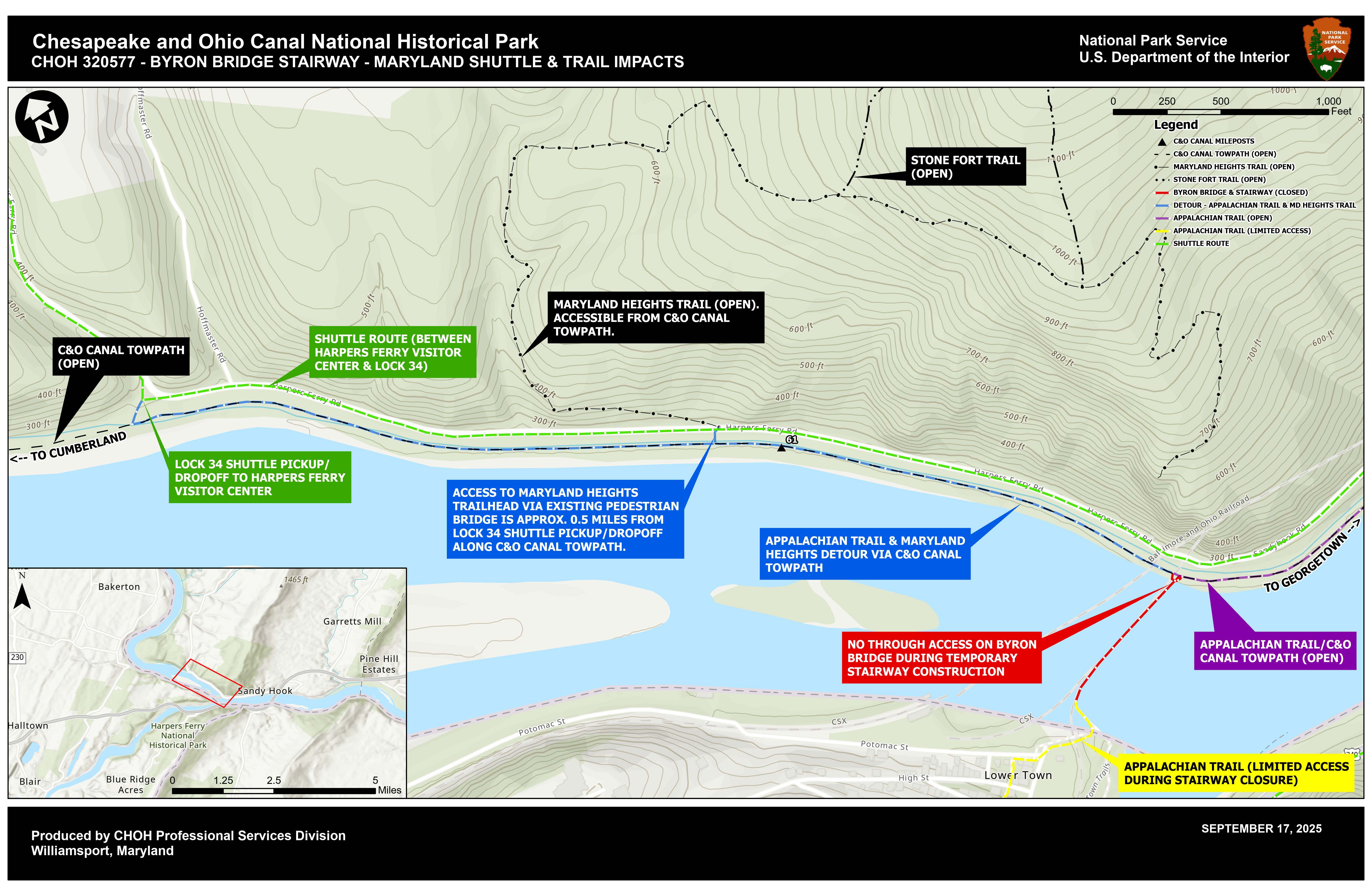 An aerial view map showing project impacts to the trail systems