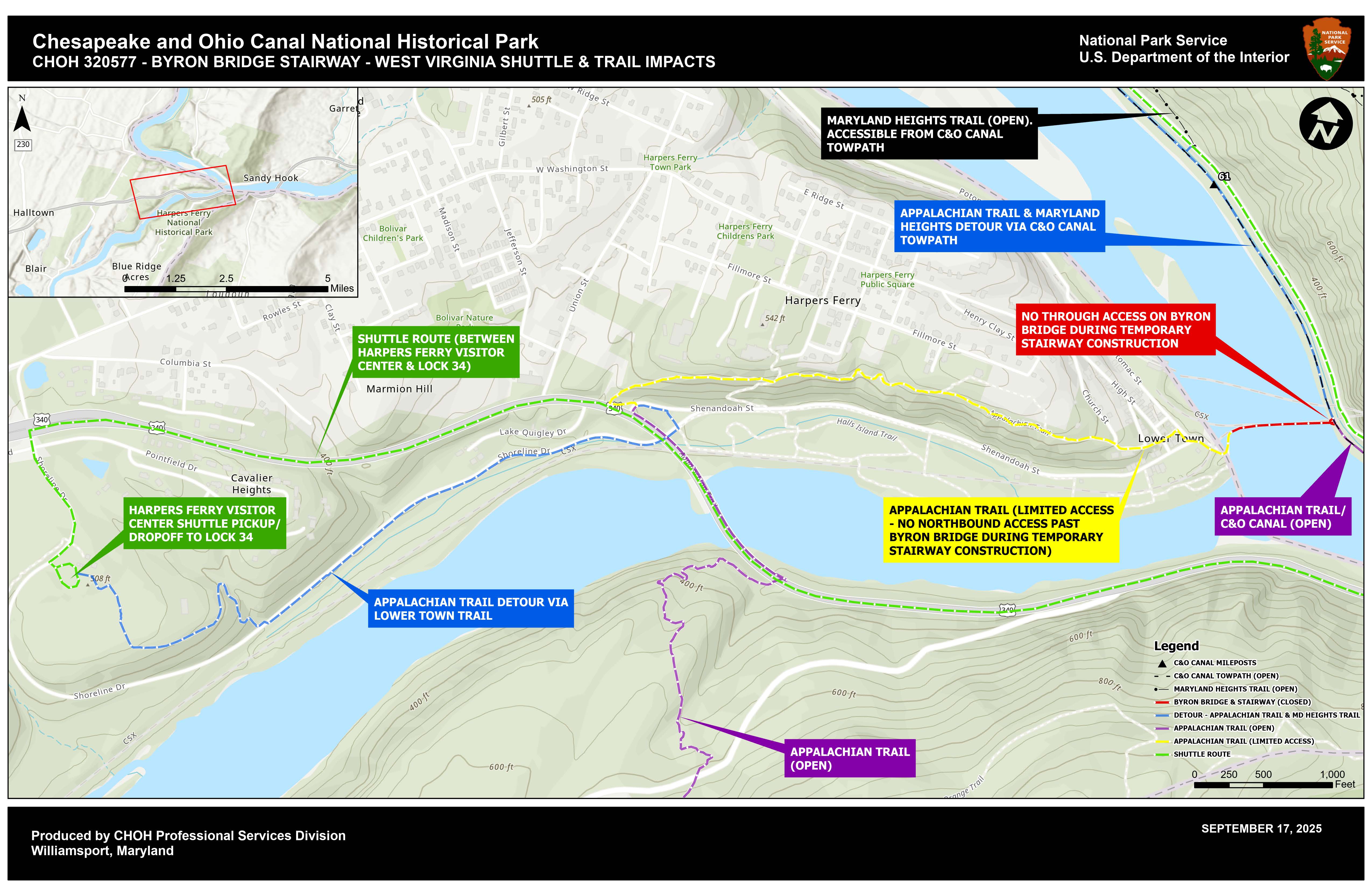 An aerial view map showing project impacts to the trail systems