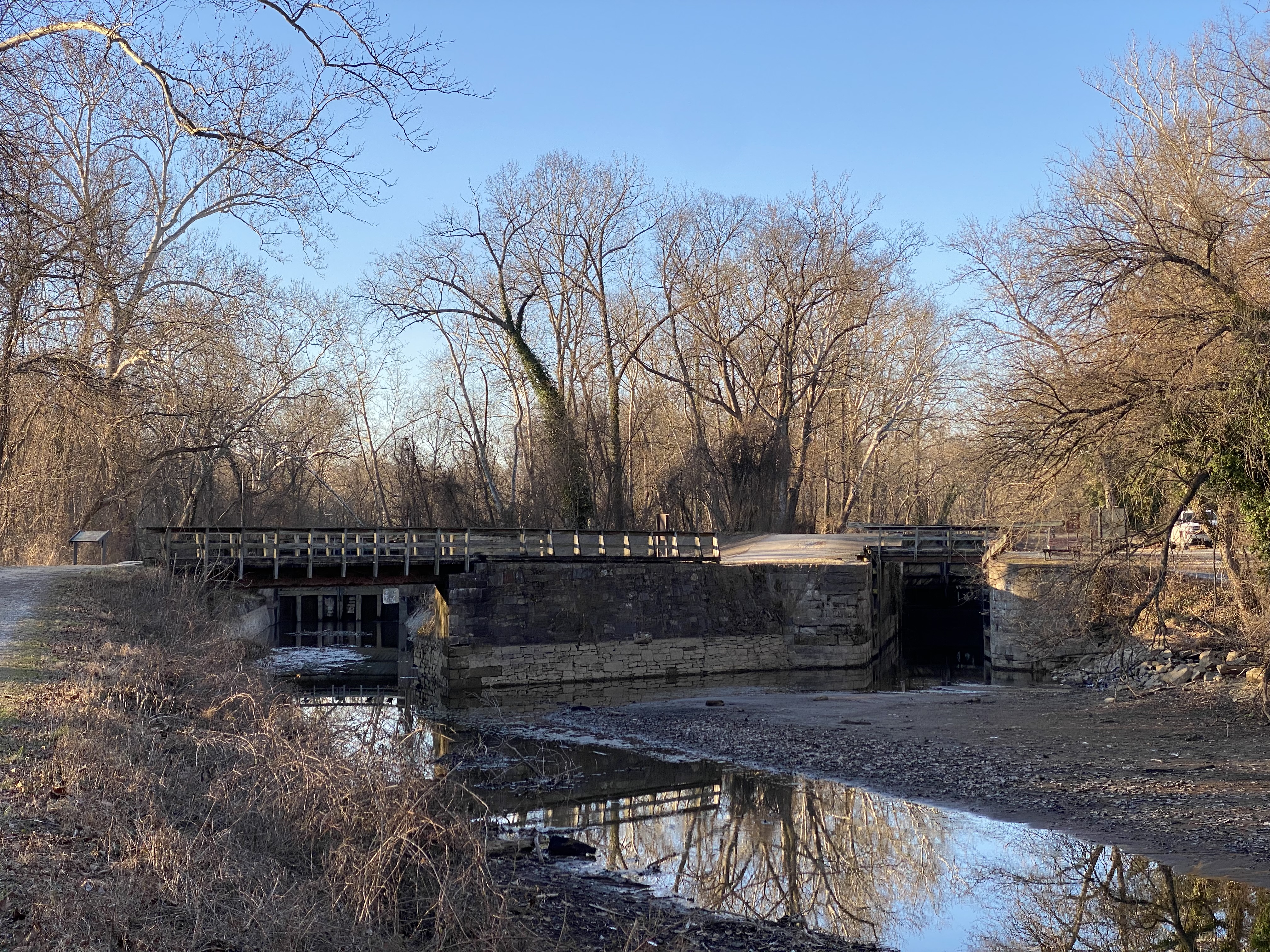 Photo of two masonry structures - Inlet Lock 1 and Lift Lock 5.