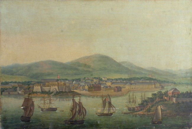 painting of Christiansted Harbor and Protestant Cay, 1800