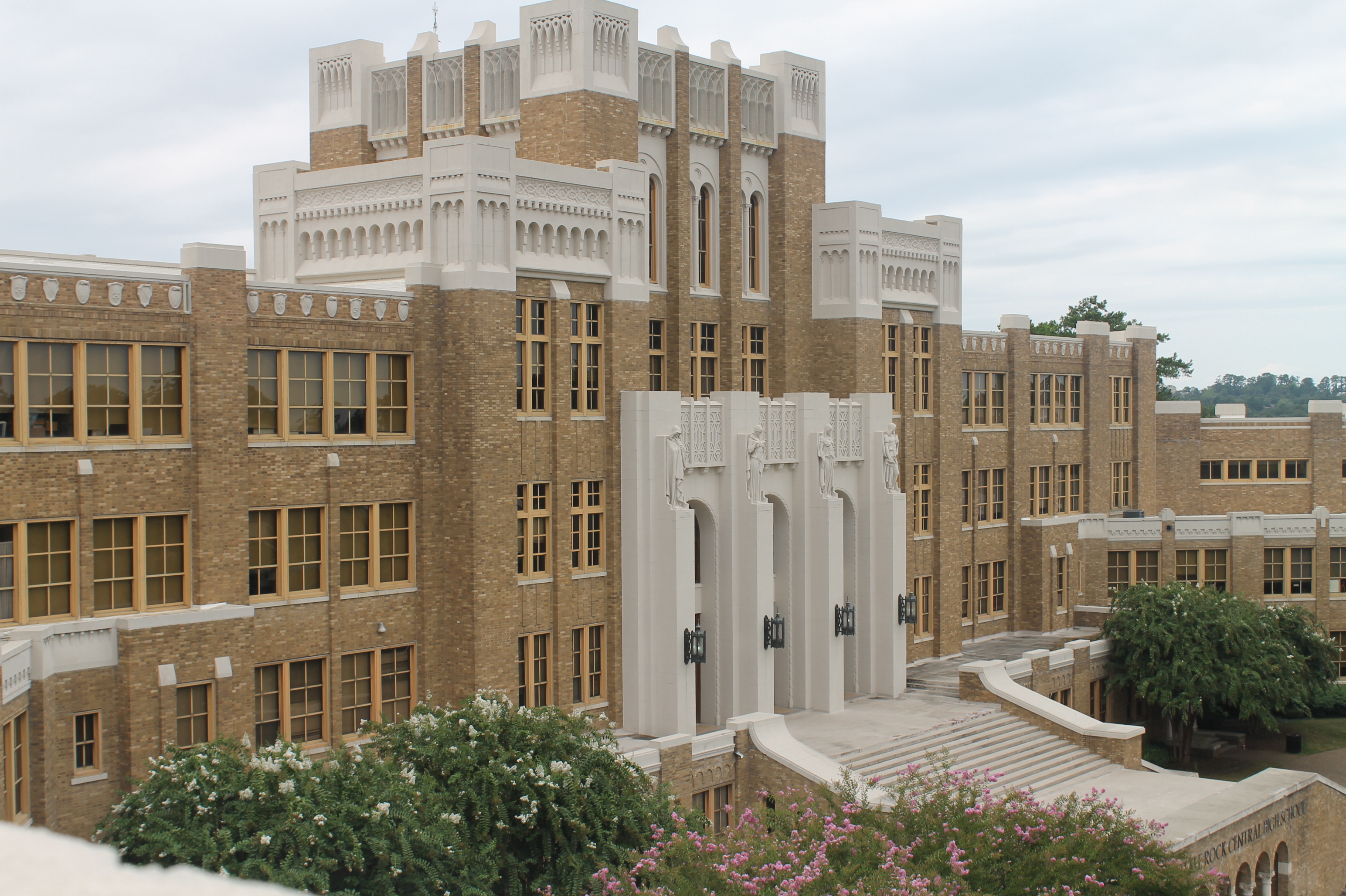 Front facade of Little Rock Central High School as viewed from the south wing.