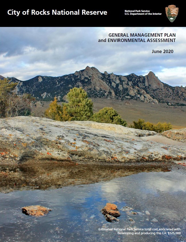 Cover page for General Management Plan. Scenic view in City of Rocks.