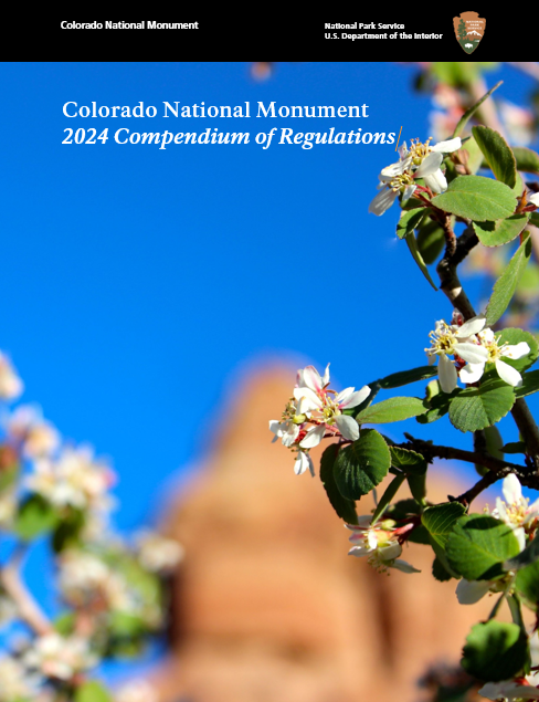 The cover of the 2024 Compendium of Regulations with cliffrose in the foreground and an orange sandstone formation in the background contrasted with a bright blue sky.