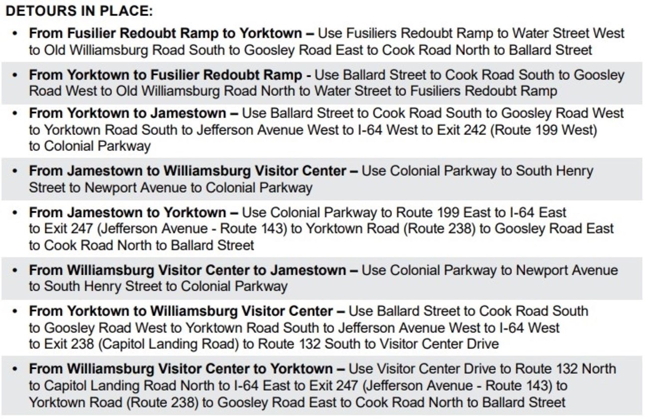 May 2026 Pkwy Detour List