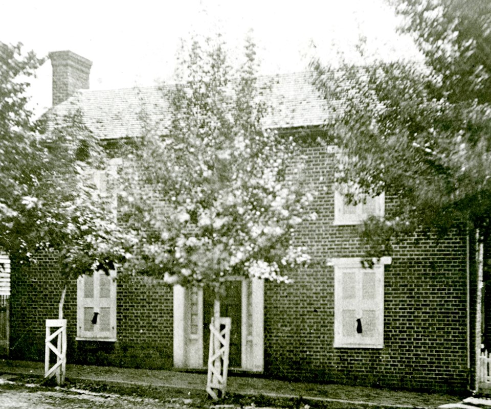 Black and white image of Johnson's homestead