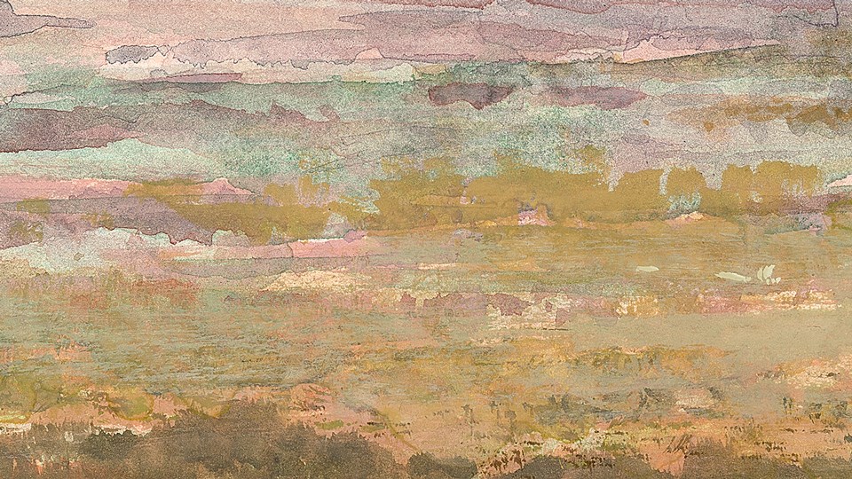 painted illustration of brown, flat landscape