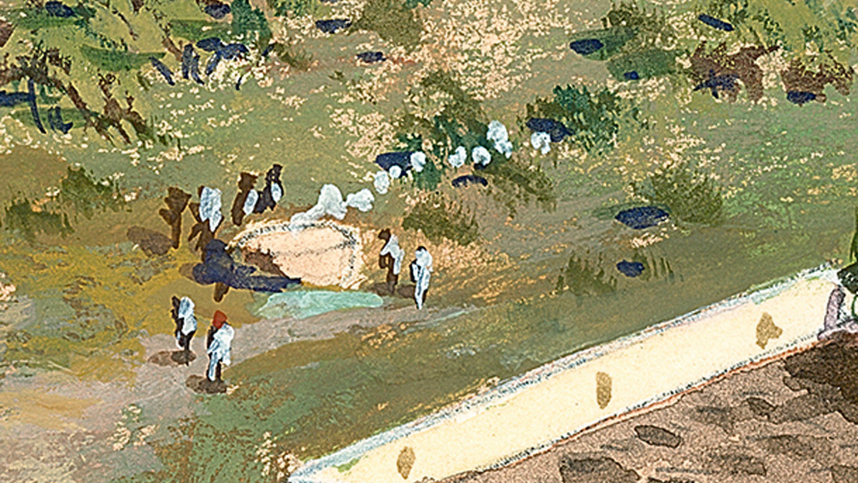 illustration of lime kiln with smoke