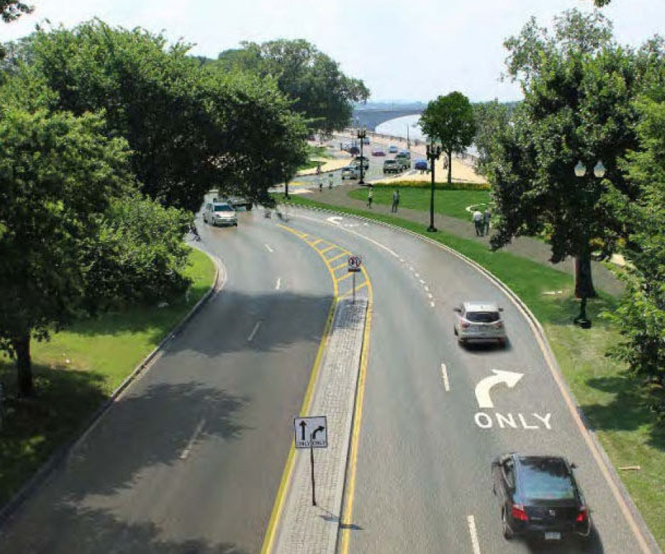 Current configuration near the Belvedere at the historic end of Constitution Avenue next to the Potomac River