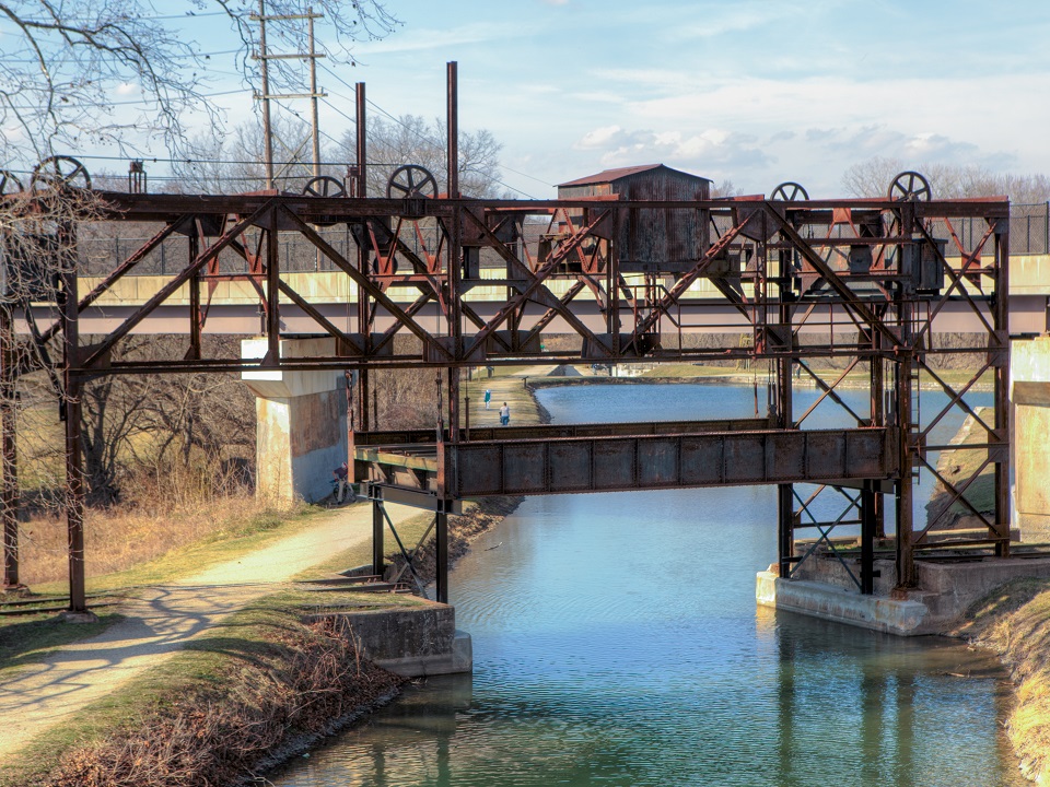 Aerial view of a section of the Chesapeake & Ohio Canal