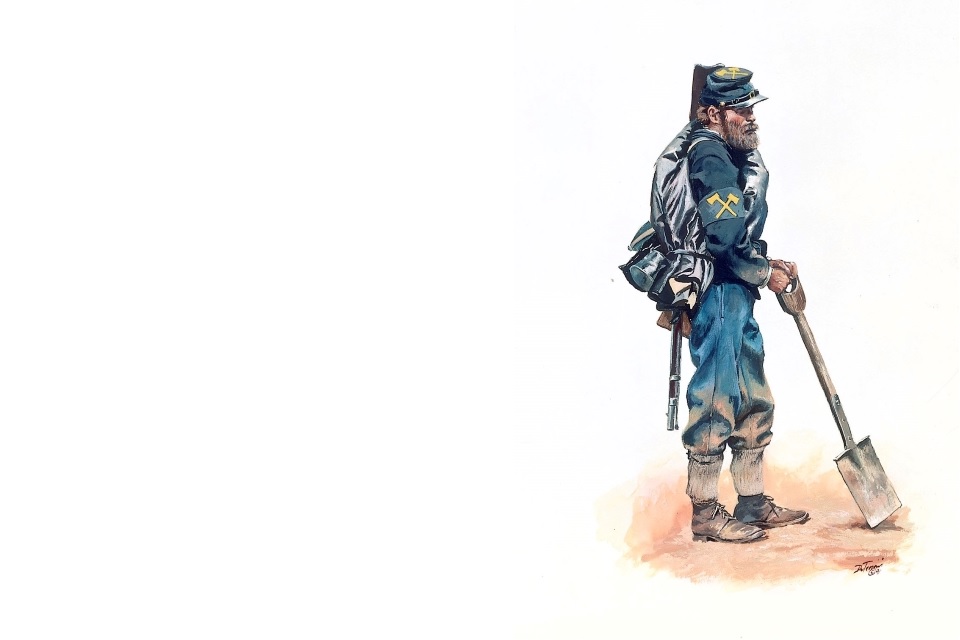 Left side Text: Question: What were two of the duties of the Pioneer Brigade? Right Side Text: Answer: The soldiers of the Pioneer Brigade were combat engineers. They built and repaired roads, bridges, and defenses.