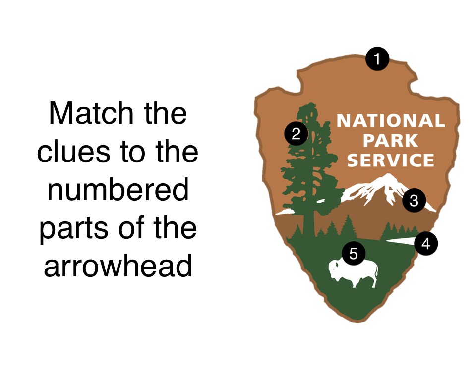 Text, "match the clues to the numbered parts of the arrowhead," with an arrowhead and parts labeled 1-5