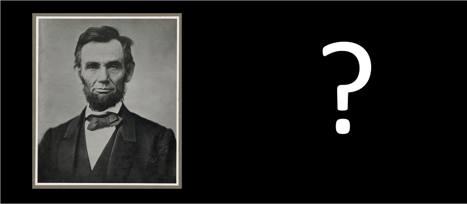 Photo of a log cabin next to a photo of Abraham Lincoln