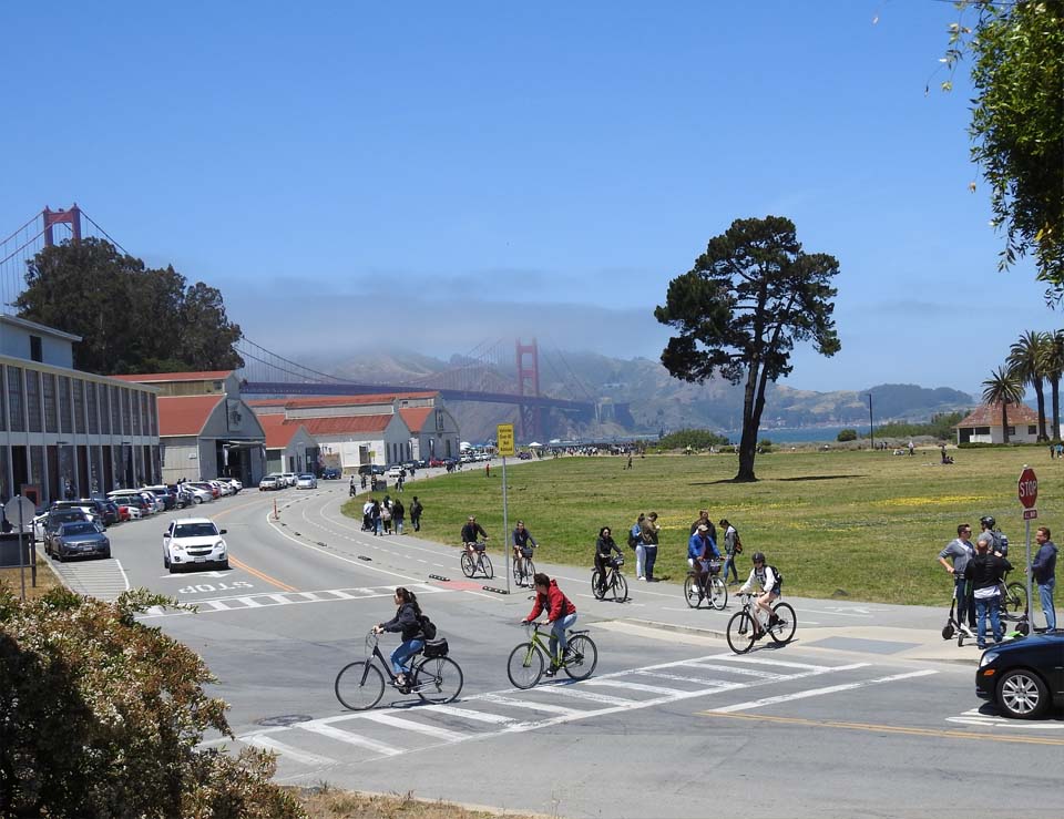 cyclists crossing the street