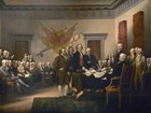 Painting of founding fathers presenting first draft of Declaration of Independence 