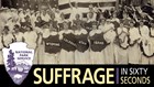 Largo group of women wearing white carrying shields with names of western states