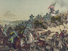 African American soldiers charge crest of hill with cannons, Confederate soldiers on the other side