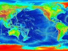 A color map indicating the depth of the Pacific Ocean floor. Darker blue represents deeper oceans.