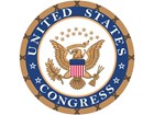 Seal of United States Congress- eagle holding olive branch and arrows with banner in its beak.