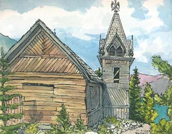 watercolor of a church