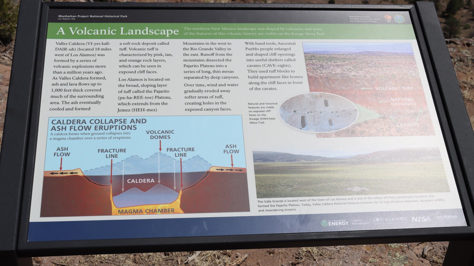 A sign along the trail titled, “A Volcanic Landscapes” 