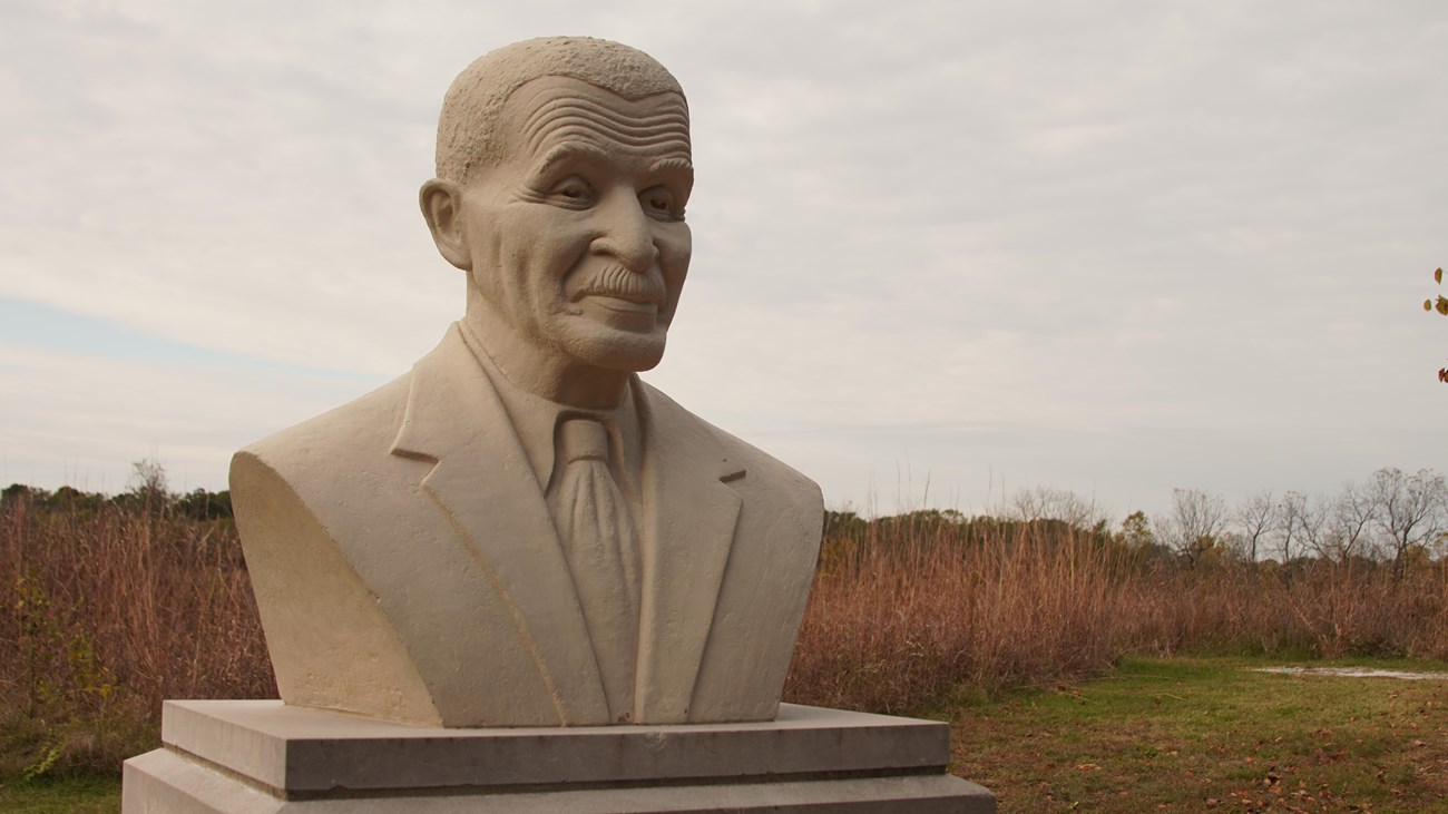Concrete bust of George Washington Carver