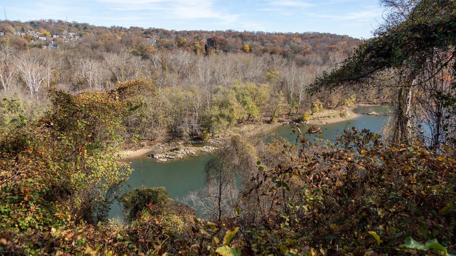 An overlook of a large river. 