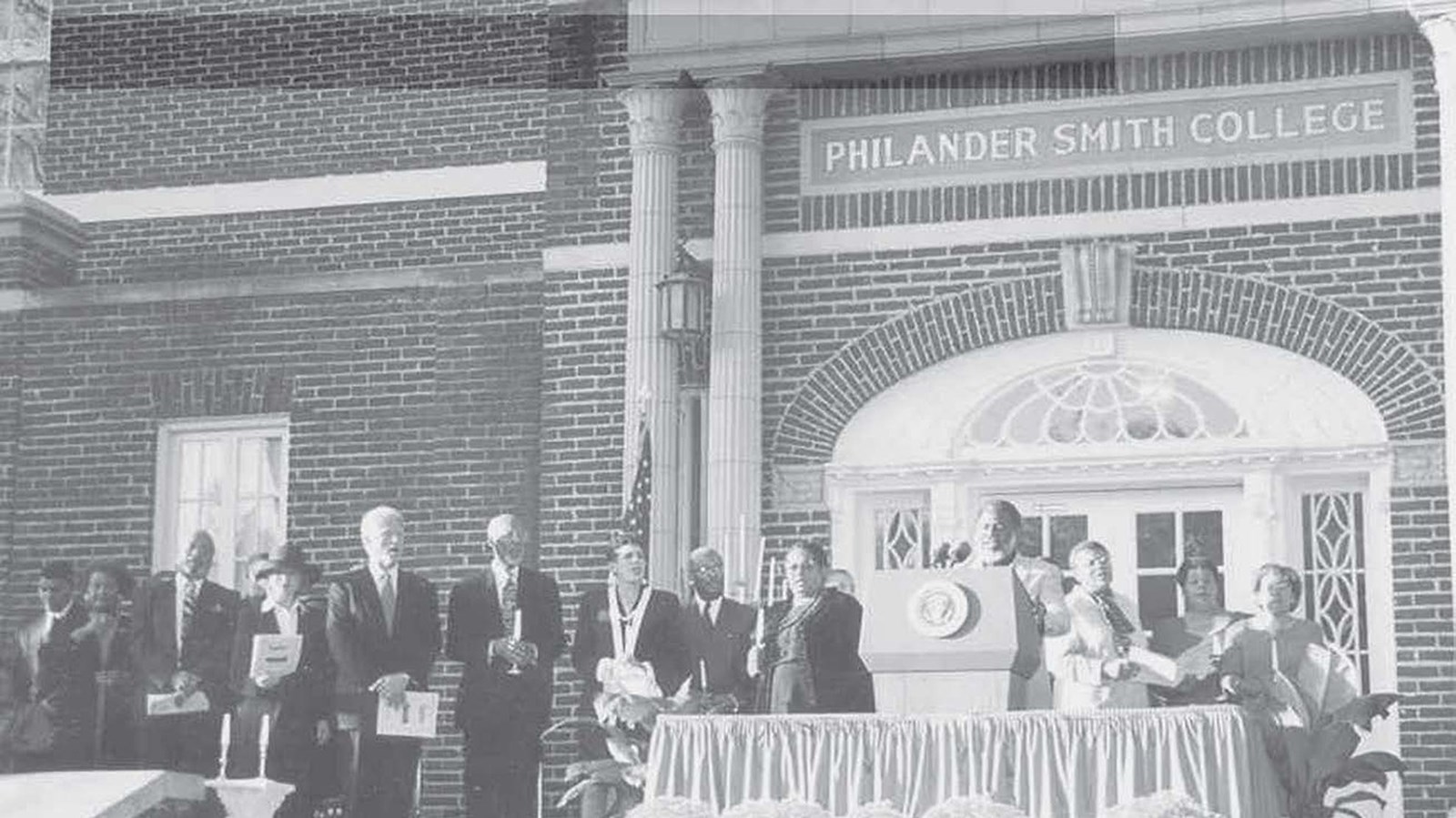 President Clinton and members of the Little Rock Nine at a Philander Smith commemorative service.