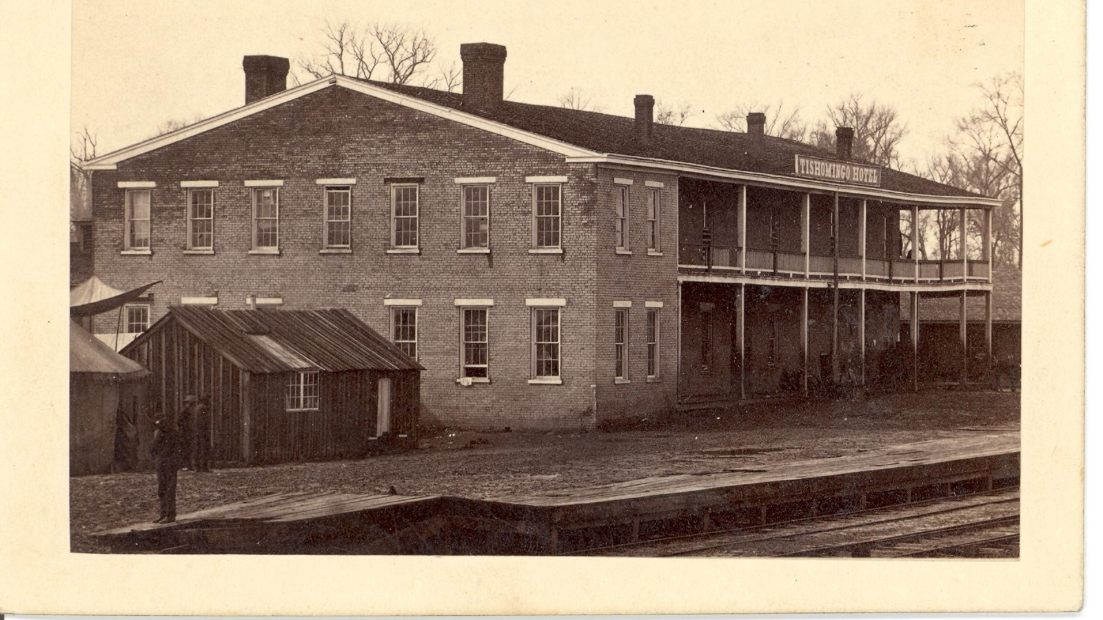 Historic image of an old hotel. 