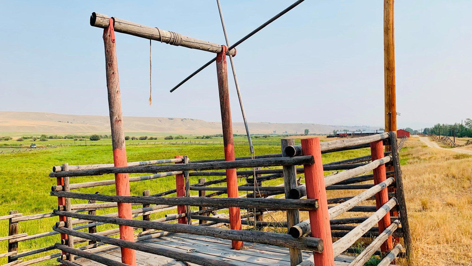 This U-shaped structure used a rope and pulley to lift cattle off the ground to be butchered.