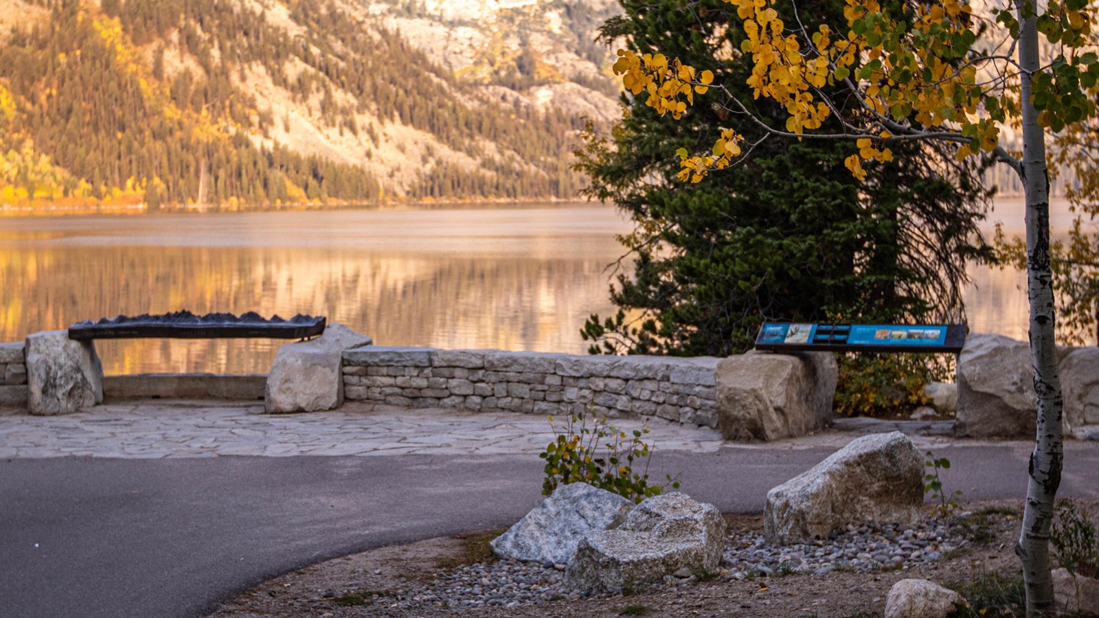 Enjoy interpretive signs, a 3-dimensional bronze map, and views of Teewinot from Jenny Lake shore.